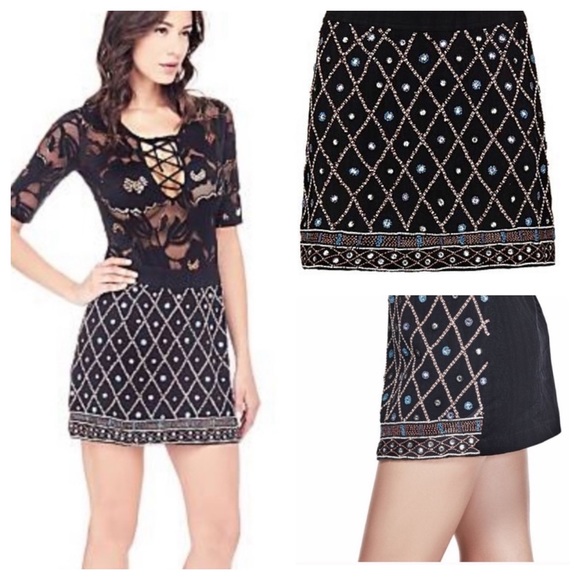 GUESS by Marciano Geometric Beaded Mini Skirt - Picture 1 of 16